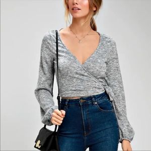 Lulu’s Light Heather Gray Wrap Sweater